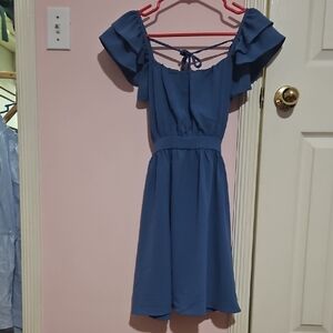 Blue Ruffle Sleeve Dress